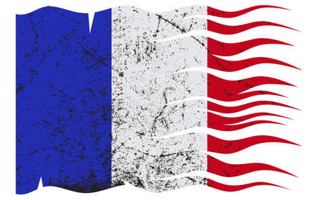 A wavy grunged French flag design on white backgroundのイラスト素材