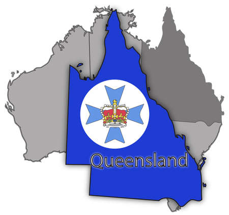 A Queensland map and seal on Australia isolated on a white backgroundのイラスト素材