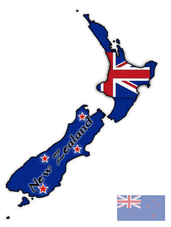 A New Zealand map with a flag design inside isolated on a white backgroundのイラスト素材