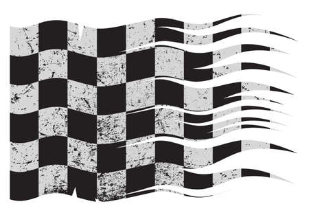 A wavy and grunged Checkered flag design isolated on white backgroundのイラスト素材