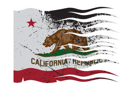 A wavy California flag with a grunge design isolated on a white backgroundのイラスト素材