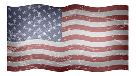 A wavy and faded American flag isolated on a white backgroundのイラスト素材