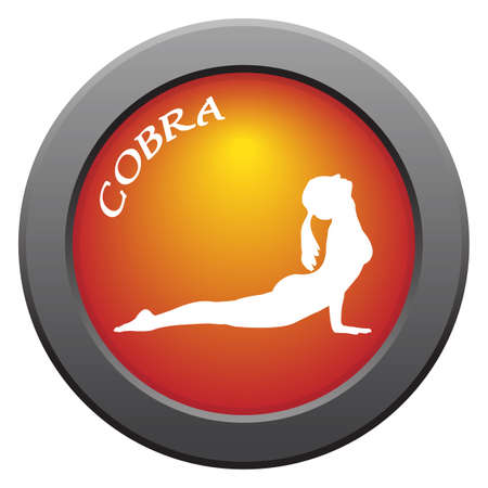 A yoga woman silhouette performing cobra pose on an red icon isolated on a white backgroundのイラスト素材