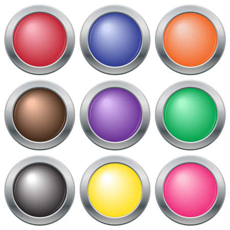 A selection of colourful button icons isolated on a white backgroundのイラスト素材