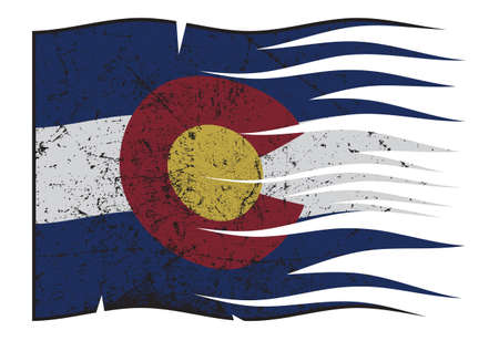 A wavy and grunged Colorado state flag isolated on a white backgroundのイラスト素材
