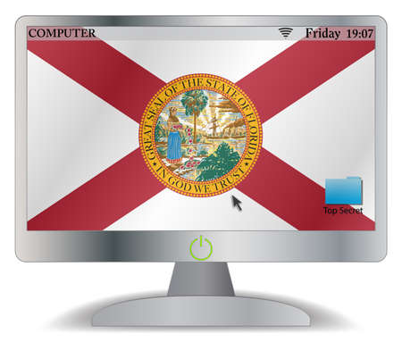 A Florida computer screen with an on button isolated on a white backgroundのイラスト素材