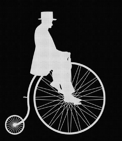 A retro penny farthing gentleman silhouette isolated on a black backgroundのイラスト素材