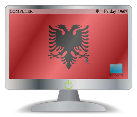 An Albania computer screen with an on button isolated on a white backgroundのイラスト素材