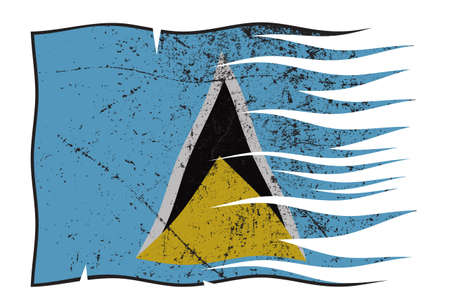 A wavy and grunged St. Lucia flag isolated on a white backgroundのイラスト素材