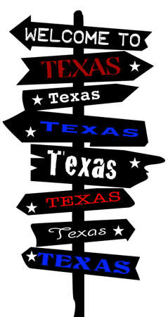 A silhouette of a multi signed post all pointing to Texas isolated on a white backgroundのイラスト素材