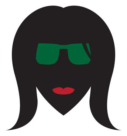 A silhouette of a woman's face with red lips and green glasses isolated on a white backgroundのイラスト素材
