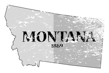 A grunged Montana state outline with the date of statehood isolated on a white backgroundのイラスト素材