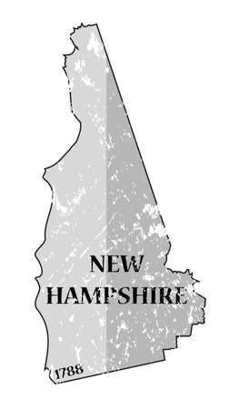 A grunged New Hampshire state outline with the date of statehood isolated on a white backgroundのイラスト素材