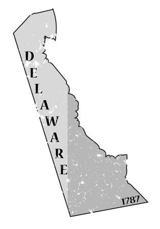 A grunged Delaware state outline with the date of statehood isolated on a white backgroundのイラスト素材