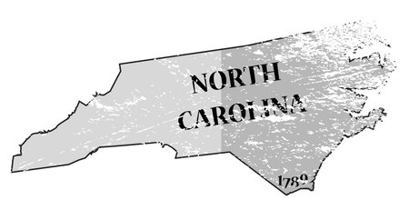 A grunged North Carolina state outline with the date of statehood isolated on a white backgroundのイラスト素材