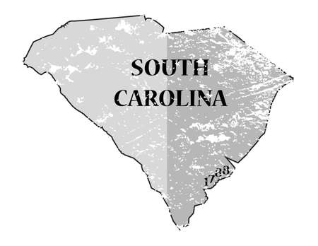 A grunged South Carolina state outline with the date of statehood isolated on a white backgroundのイラスト素材