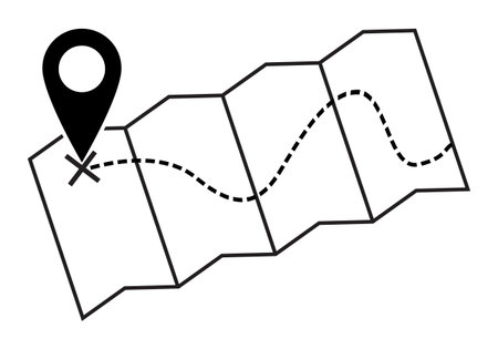 A map silhouette with a dotted line isolated on a white backgroundのイラスト素材