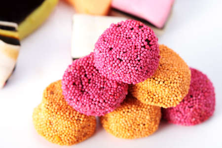 Colored candy is stacked in a pyramid shape.のeditorial素材