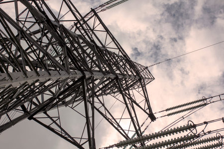 High Voltage Lattice pylon mast carrying the UK Electricity