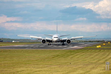 full airbrakes on a 777F after landingのeditorial素材