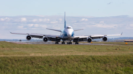 747-400ERF G-CLAA taxiing to exit runway 09 at EMA airport,The advantage point at the end of...