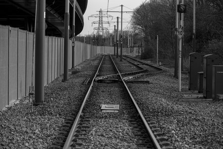 Black and white photo of tram tracks near Sheffield in England