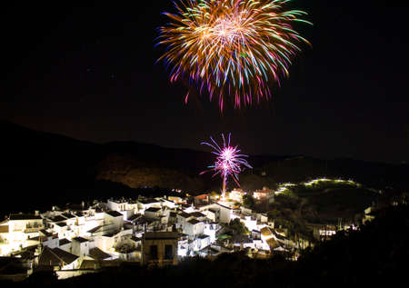 Fireworks in a little town in the mountains.の写真素材