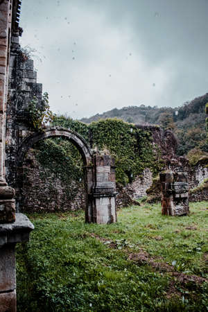 Abandoned monastery in Spain covered with grass.の写真素材