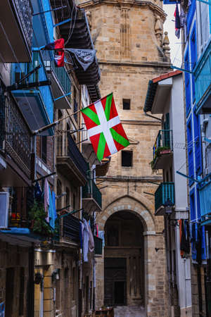 Flag of Basque Country in Getaria.の写真素材
