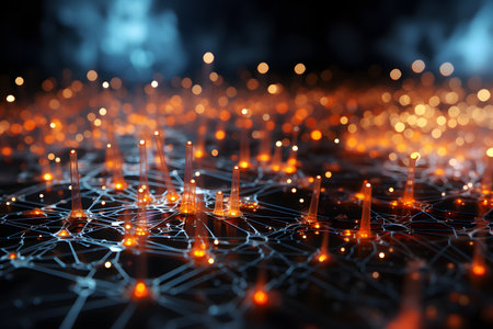 Abstract 3d rendering of network connection on dark background. Network concept.の素材