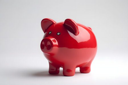 Red piggy bank on a white background. Saving money concept.の素材