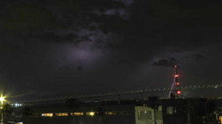 Storm night with lightning in Cádiz
