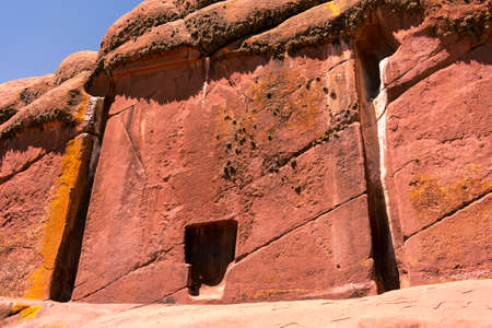 Astral door of Hayu Marca located in Puno Peru, old reddish rock oneの写真素材