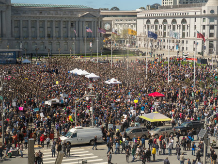 SAN FRANCISCO, CA - MARCH 24, 2018: Wide crowd shot at March for Our Lives rally in San Francisco ...
