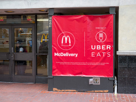 SAN FRANCISCO, CA - MARCH 18, 2018: McDonaldâ€™s advertising UberEats partnership (McDelivery)...