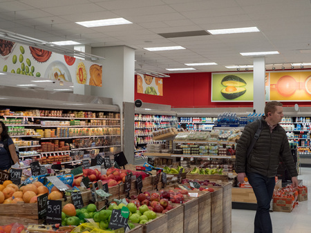 SAN FRANCISCO, CA - MARCH 30, 2018: Shoppers buy items in the grocery section of their local Target.のeditorial素材