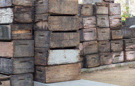 Wooden crates waiting for shipment at marketの写真素材