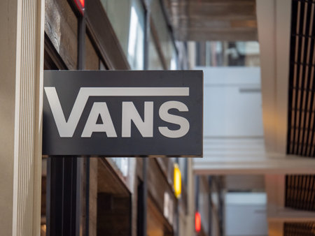 SAN FRANCISCO, CA â€“ APRIL 8, 2018: Vans, popular skateboarding clothing and shoe brand, logo...
