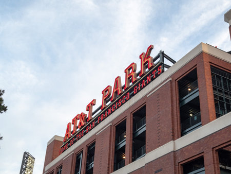 SAN FRANCISCO, CA â€“ APRIL 24, 2018: AT&T Park logo before a night time game