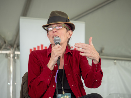 SAN FRANCISCO, CA â APRIL 29, 2018: L.A. Kauffman speaking at 2018 Bay Area Book Fest at a panel about smart and modern activism.のeditorial素材