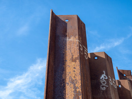 A foundation of a building sticking up outdoors, construction beginning