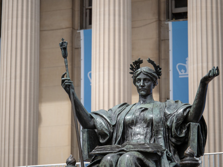 NEW YORK, NY â May 11, 2018: Alma Mater statue outside of Columbia University libraryのeditorial素材