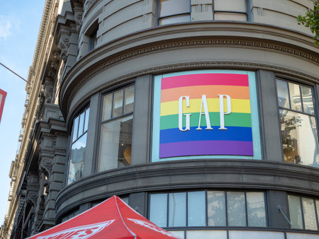 SAN FRANCISCO, CA â€“ June 8, 2018: GAP clothing store logo at storefront converted in the Gay...