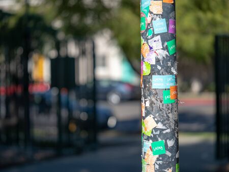 Los Angeles Country Museum of Modern art stickers on a light postのeditorial素材