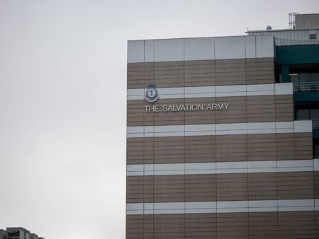 Salvation Army logo on corporate building in downtown San Francisco headquartersのeditorial素材