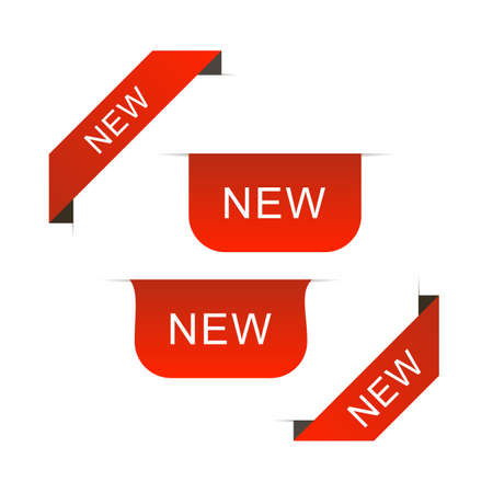 Discount banner promotion template. Vector badges and labels isolated on white background. Sale tags collection. Red ribbon and banner with Special, New, Coming Soon, Best Offer text.のイラスト素材