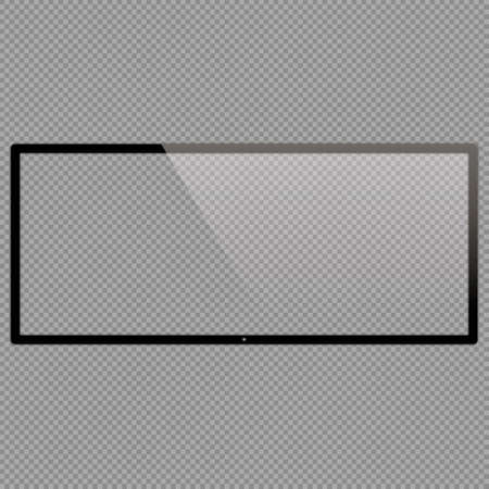 21x9 LCD monitor set illustrations. Realistic empty TV frame with reflection and transparency screen isolated.  Lcd display screen, tv digital panel plasmaのイラスト素材