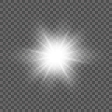 White glowing light burst explosion with transparent. Vector illustration for cool effect decoration with ray sparkles. Bright star. Transparent shine gradient glitter, bright flare. Glare texture.のイラスト素材