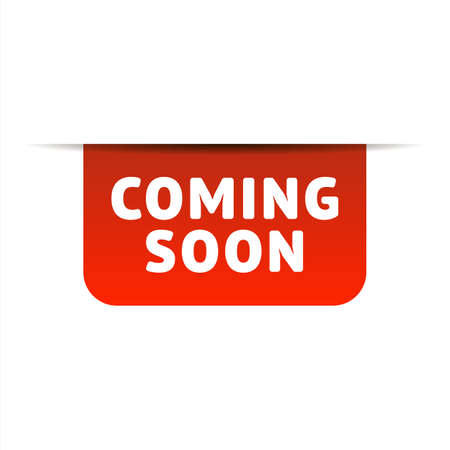 Discount banner promotion template. Vector badge and label isolated on white background. Red ribbon and banner with Coming Soon. Stock vector.のイラスト素材