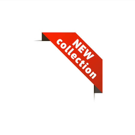 Discount banner promotion template. Vector badge and label isolated on white background. Red ribbon and banner with New Collection. Stock vector.のイラスト素材